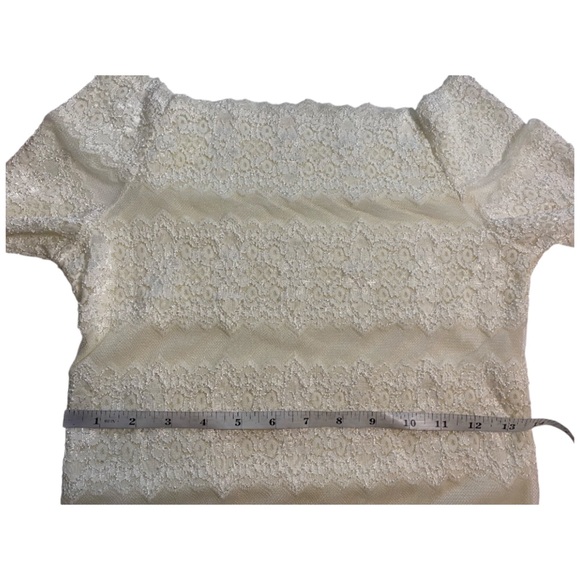 Y2K Coquette Lace Sheer Floral Long Sleeve Off White Top Off the Shoulder S/M - Picture 7 of 9